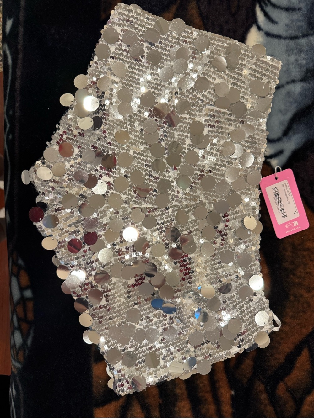 Edikted Silver Sequin Bandeau mini shorts - Picture 2 of 3